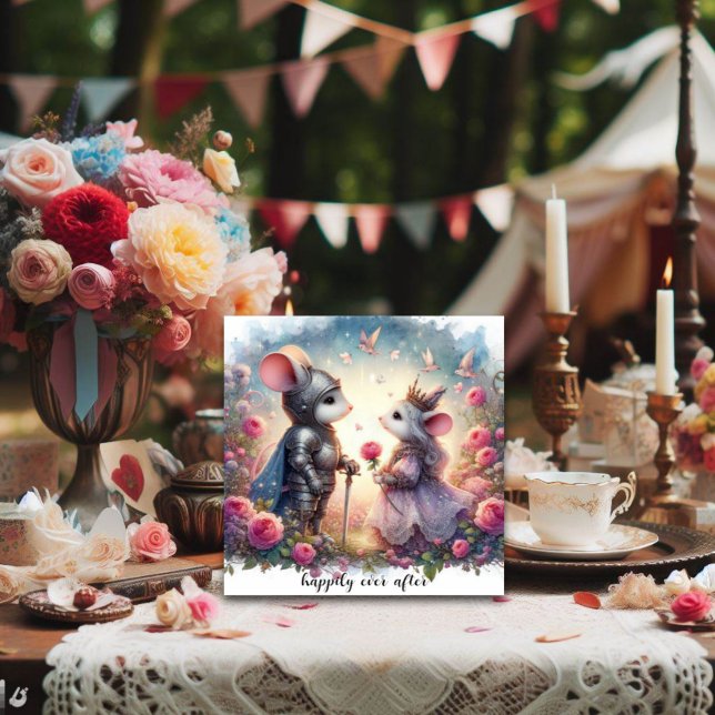 Happily Ever After Fairytale Mouse Love Valentine Holiday Card (Creator Uploaded)