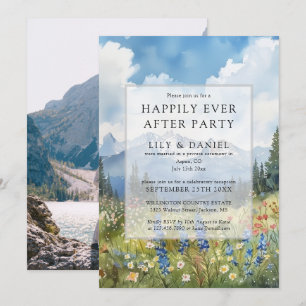 Happily Ever After Floral Mountain Wedding Photo Invitation