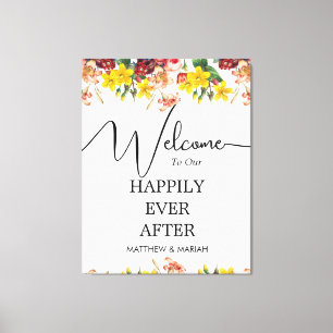 Happily Ever After Floral Nature Wedding Welcome Canvas Print