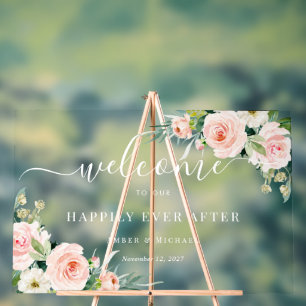 Happily Ever After Floral Wedding Acrylic Sign
