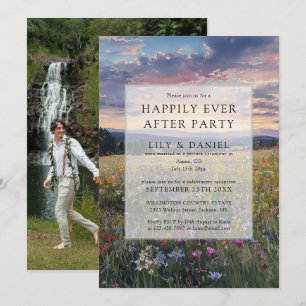 Happily Ever After Floral Wildflower Wedding Photo Invitation