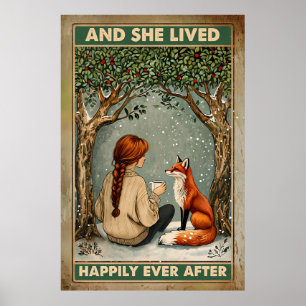 Happily Ever After-Girl and Fox Under Snowy Trees Poster