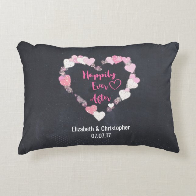 Happily Ever After Glittery Pink Hearts Wedding Accent Pillow (Front)