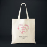 Happily Ever After Glittery Pink Hearts Wedding Tote Bag<br><div class="desc">A wedding tote bag. Designed with a romantic illustration of a bunch of little pink glittering hearts forming a heart-shaped frame. Inside it says "Happily Ever After" in a trendy handwritten style font. Personalize with the bride and groom's names and wedding date.</div>
