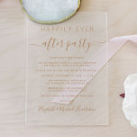 Happily Ever After Gold Script Wedding Reception Acrylic Invitations<br><div class="desc">Elegant elopement or private wedding announcement and wedding reception clear acrylic invitation. "Happily Ever After Party" is written in a mix of simple gold typography and a stylish gold script with swashes. Personalize your wedding announcement and reception invitation and add your names in a signature-like script.</div>