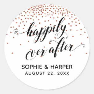 Happily Ever After Hearts and Copper Confetti Classic Round Sticker