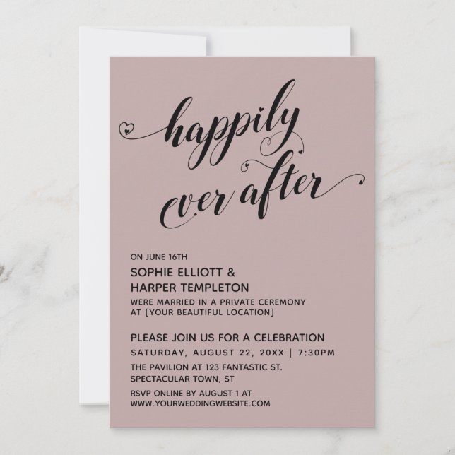 Happily Ever After Hearts Dusty Rose Party Invitation (Front)