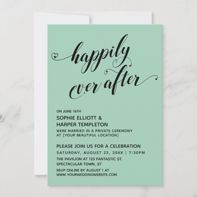 Happily Ever After Hearts Light Green Reception Invitation (Front)