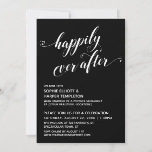 Happily Ever After Hearts Script Black Reception Invitation