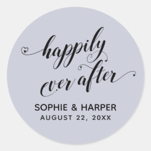 Happily Ever After Hearts Script Light Dusty Blue Classic Round Sticker
