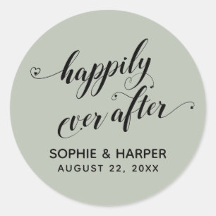 Happily Ever After Hearts Script Light Sage Green Classic Round Sticker