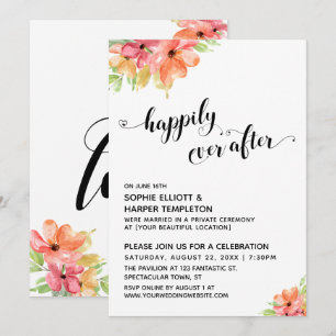 Happily Ever After Hearts Script Watercolor Floral Invitation