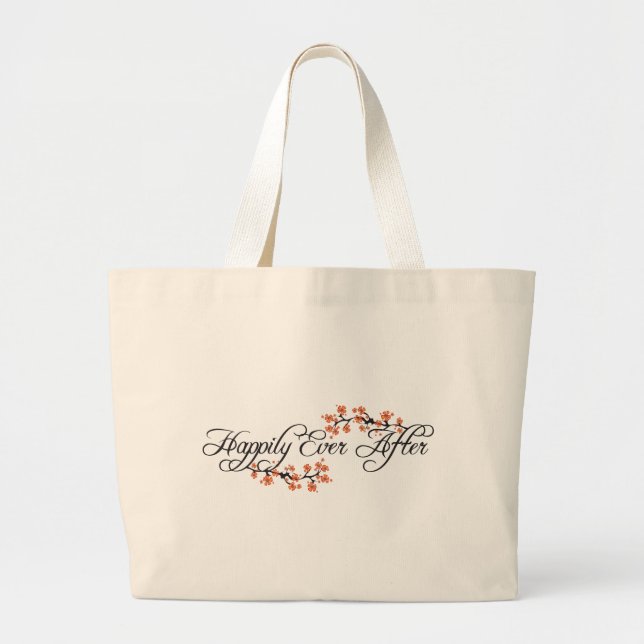 Happily Ever After Hibiscus Chic Tropical Wedding Large Tote Bag (Front)