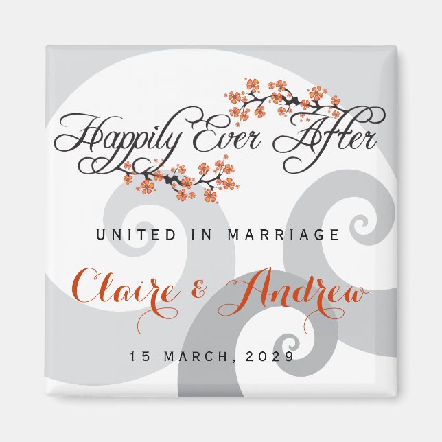 Happily Ever After Hibiscus Swirl Tropical Wedding Magnet (Front)