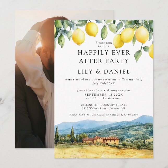Happily Ever After Lemons Tuscany Photo Wedding Invitation (Front/Back)