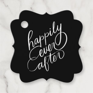 Happily Ever After Lettering Black Wedding Favour Tags