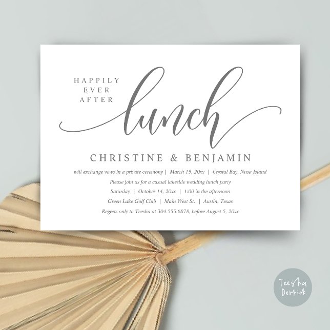Happily Ever After Lunch Elopement, Modern Script Invitation (Happily Ever After Lunch, Modern Wedding Elopement Invitation Card, PDF, in Dark Grey)