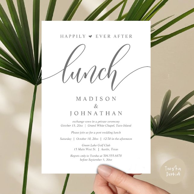 Happily Ever After Lunch, Post Wedding Invitation (Happily Ever After Lunch, Wedding Party Invitation Card PDF Modern Beautiful Dark Grey)