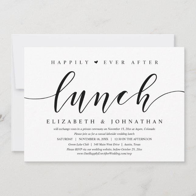 Happily Ever After Lunch, Wedding Elopement Invita Invitation (Front)