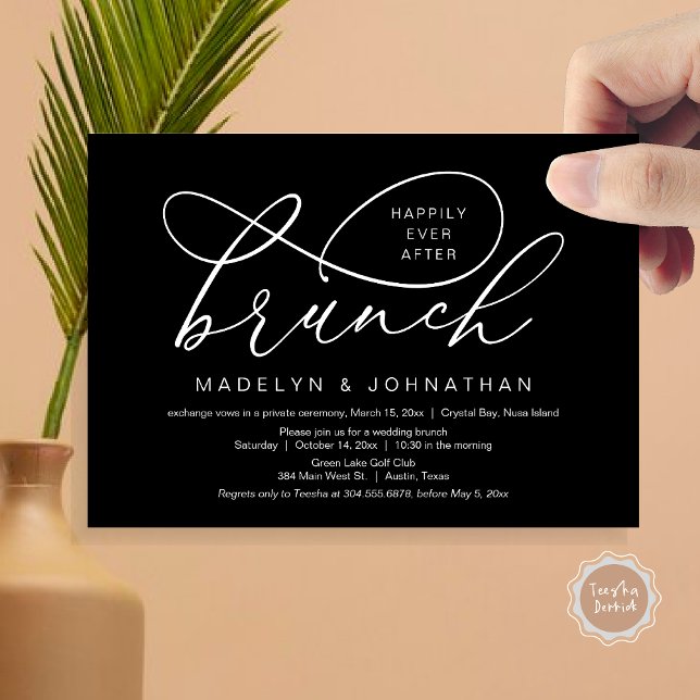 Happily Ever After Lunch, Wedding Elopement Invitation (Happily Ever After Brunch, Wedding Elopement Party Invitation Card, PDF, Classy, Black and White)