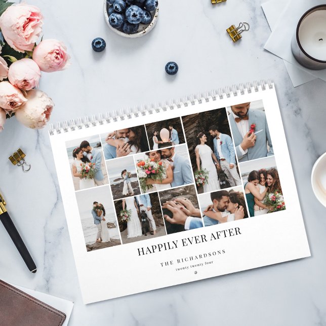 Happily Ever After Minimal Wedding Photo Collage Calendar (Happily Ever After Minimal Wedding Photo Collage Calendar)