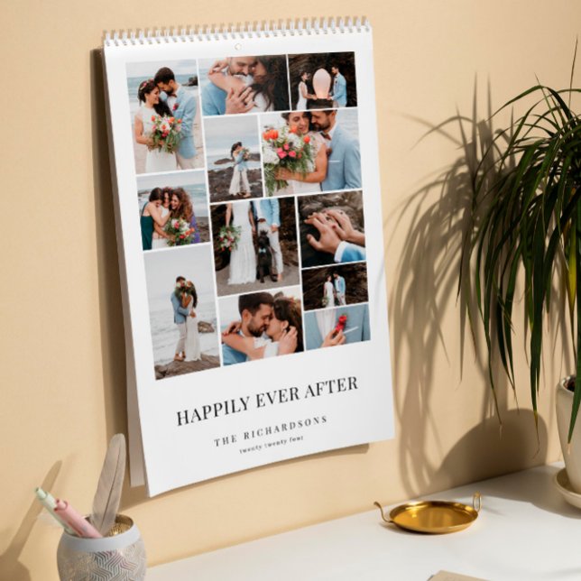 Happily Ever After Minimal Wedding Photo Collage Calendar (Creator Uploaded)