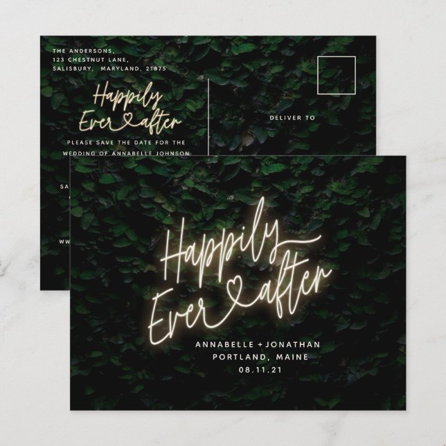 Happily ever after modern foliage wedding invitati postcard (Front/Back)