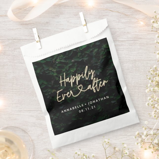 Happily ever after modern foliage wedding party favour bag (Clipped)