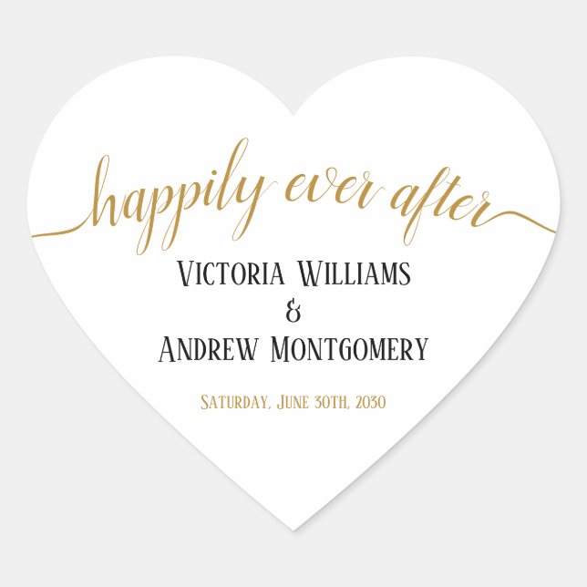 Happily Ever After Modern Gold Script Wedding Heart Sticker (Front)