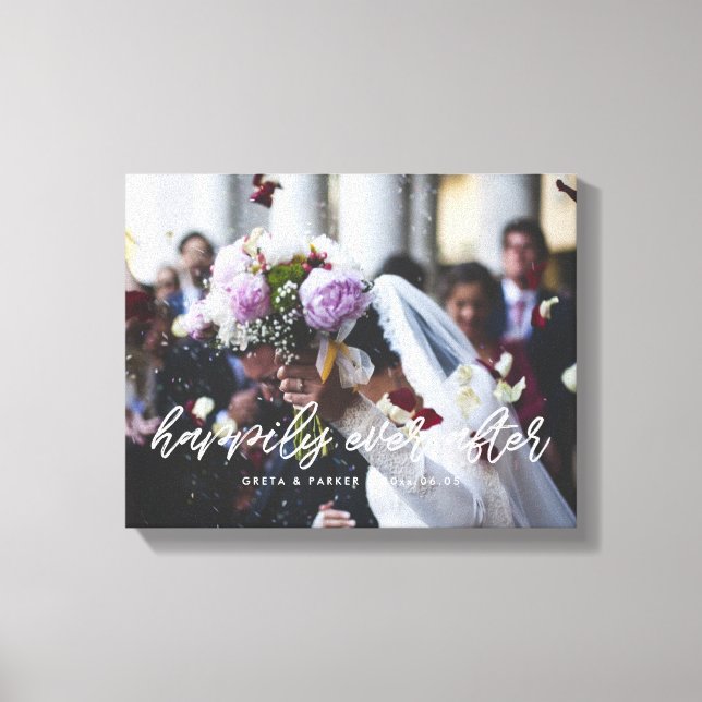 Happily ever after modern overlay wedding photo canvas print (Front)
