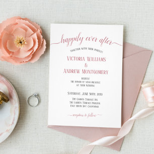 Happily Ever After Modern Rose Gold Script Wedding Invitation
