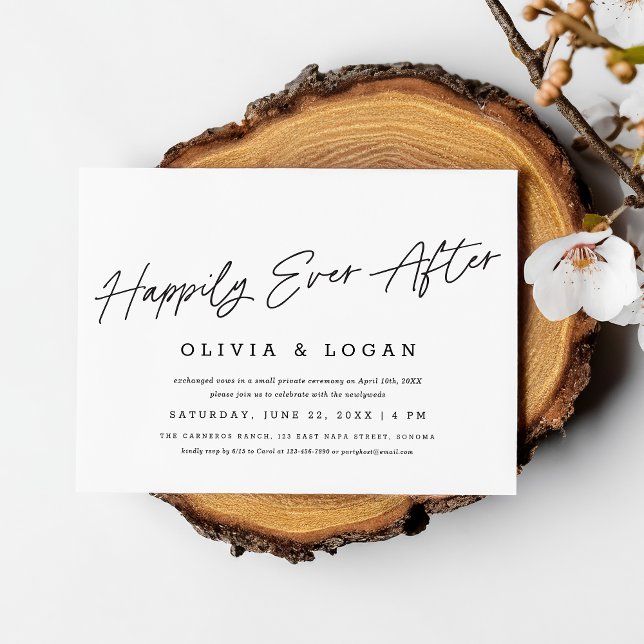 Happily Ever After Modern Script Wedding Elopement Invitation (Creator Uploaded)