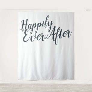 Happily Ever After Modern Wedding Backdrop Tapestry