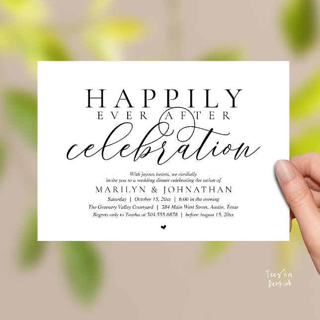 Happily Ever After Modern Wedding Celebration Invitation (Happily Ever After Modern Wedding Celebration Dinner Brunch, Lunch, Invites Card in Black and White)