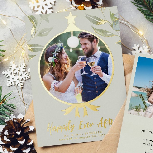 Happily Ever After newlywed Christmas photo  Foil Holiday Card (Creator Uploaded)