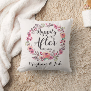 Happily Ever After Newlywed Personalized Name Date Throw Pillow