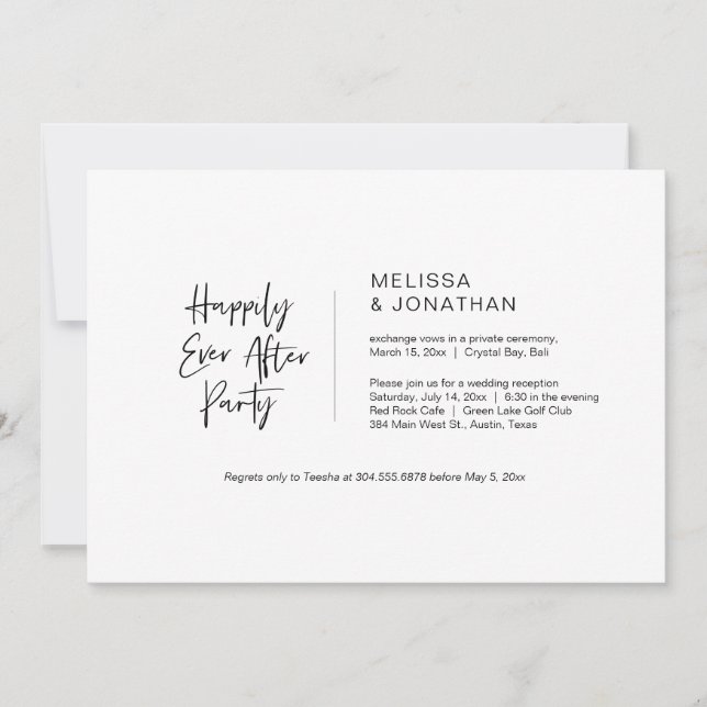 Happily Ever After Party, Black, Elopement Invitation (Front)
