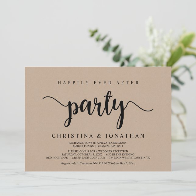 Happily Ever After party, Brown Kraft Elopement Invitation (Standing Front)