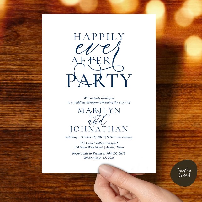 Happily Ever After Party, Classy Wedding Dinner Invitation (Happily Ever After Party, Classy Wedding Dinner Party Invitation Card in Navy Blue)