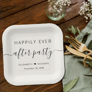 Happily Ever After Party Cream Wedding Reception Paper Plate