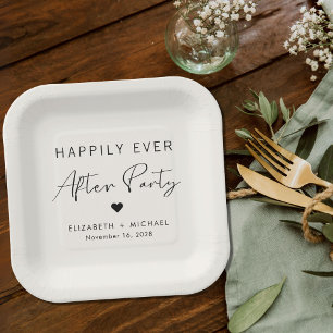 Happily Ever After Party Cream Wedding Reception Paper Plate