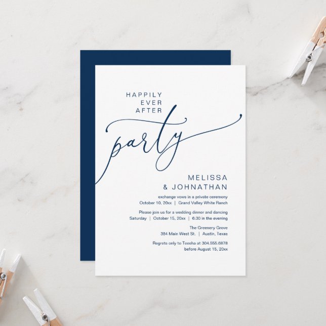 Happily Ever After Party, Elopement Dinner Dancing Invitation (Front/Back In Situ)