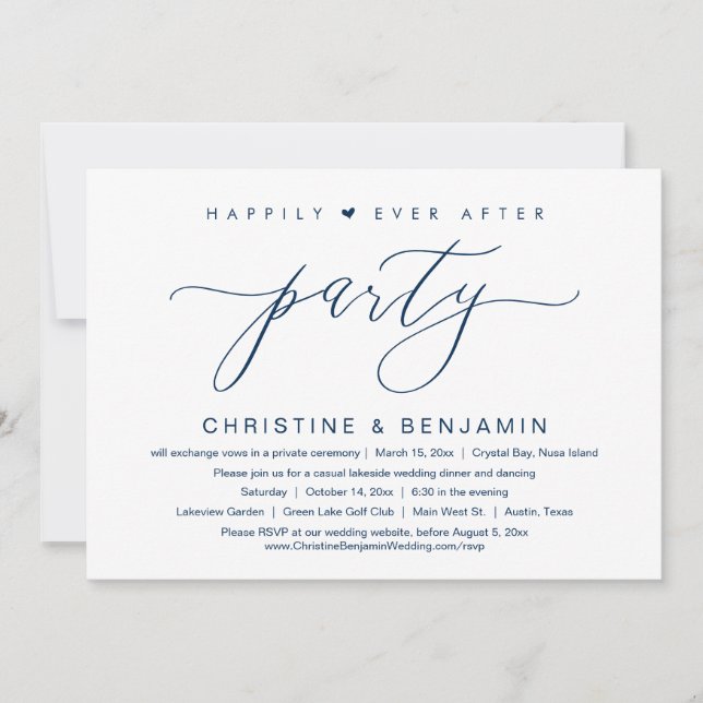 Happily Ever After Party, Elopement, Modern Script Invitation (Front)
