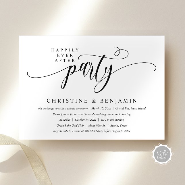 Happily Ever After Party, Elopement, Modern Script Invitation (Happily Ever After Party, Elopement, Modern Script Invitation Card, Digital Download, Email Attached)