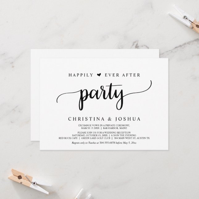 Happily Ever After Party, Elopement, Rustic Invitation (Front/Back In Situ)