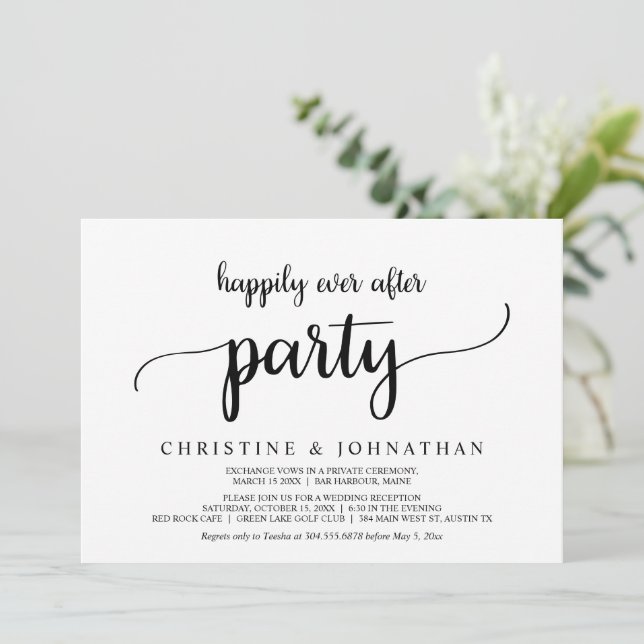 Happily Ever After Party, Elopement, Rustic Simple Invitation (Standing Front)
