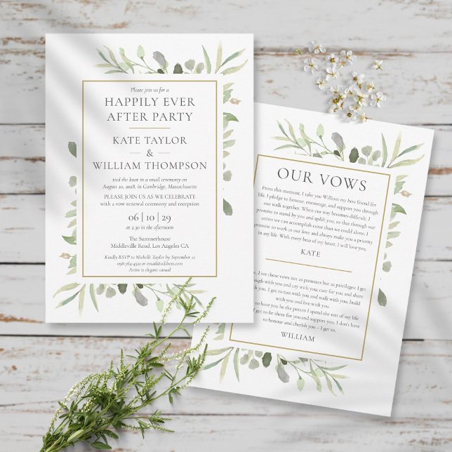 Happily Ever After Party Greenery Wedding Vows Invitation (Creator Uploaded)