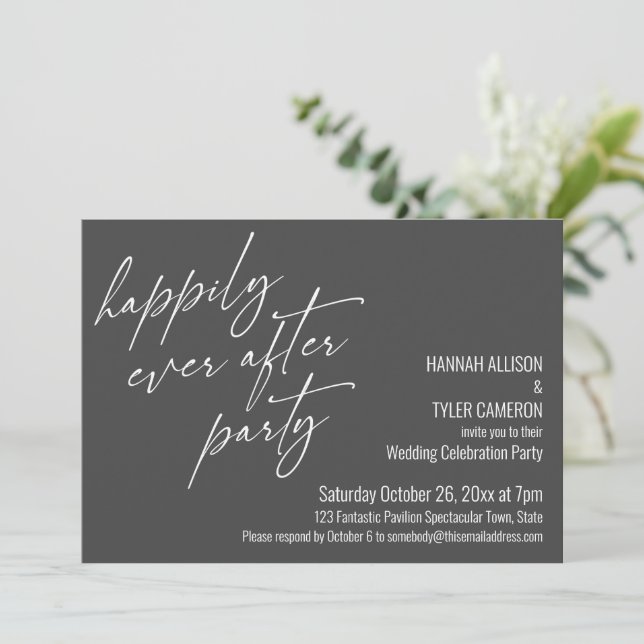 Happily Ever After Party Grey Wedding Reception Invitation (Standing Front)