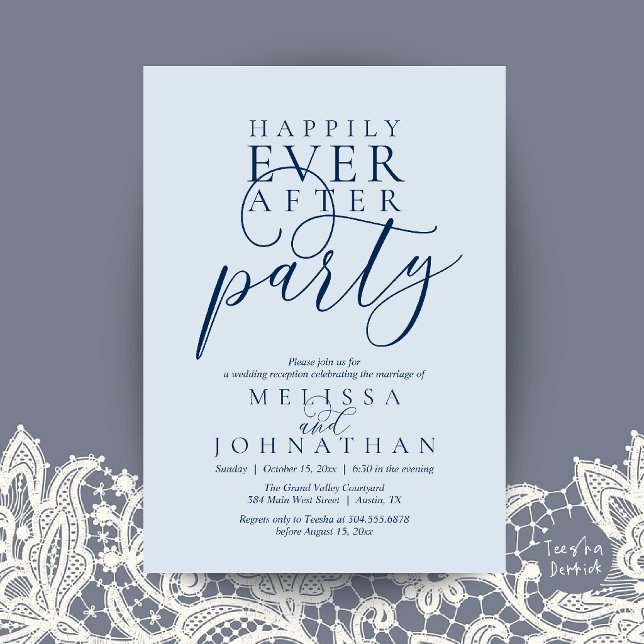 Happily Ever After Party, Modern Classy Wedding Invitation (Happily Ever After Party, Modern Classy Wedding Invitation Card in Misty Blue)