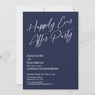 Happily Ever After Party Modern Elegant Navy Blue Invitation